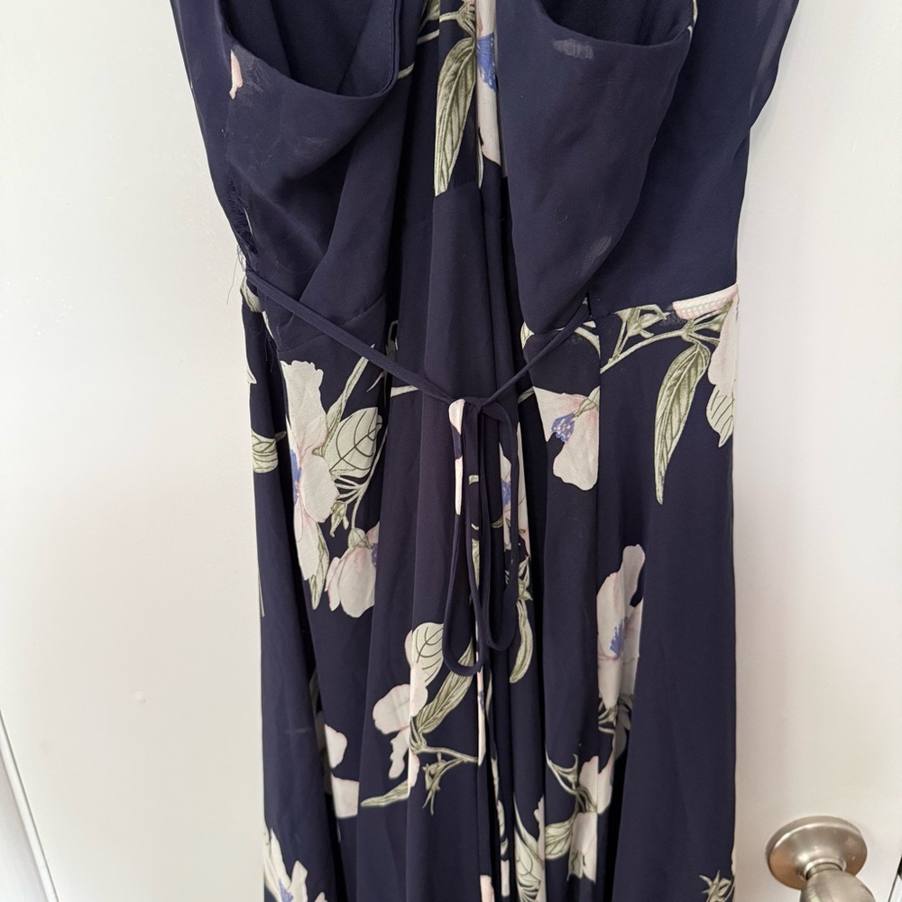Lulus Navy Blue & Cream Floral Print Wrap Maxi Dress Medium - Picture 7 of 11